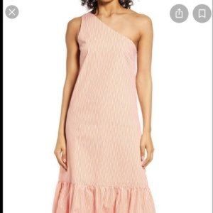 NEVER WORN One-shoulder striped dress with ruffle hem, Fourteenth Place